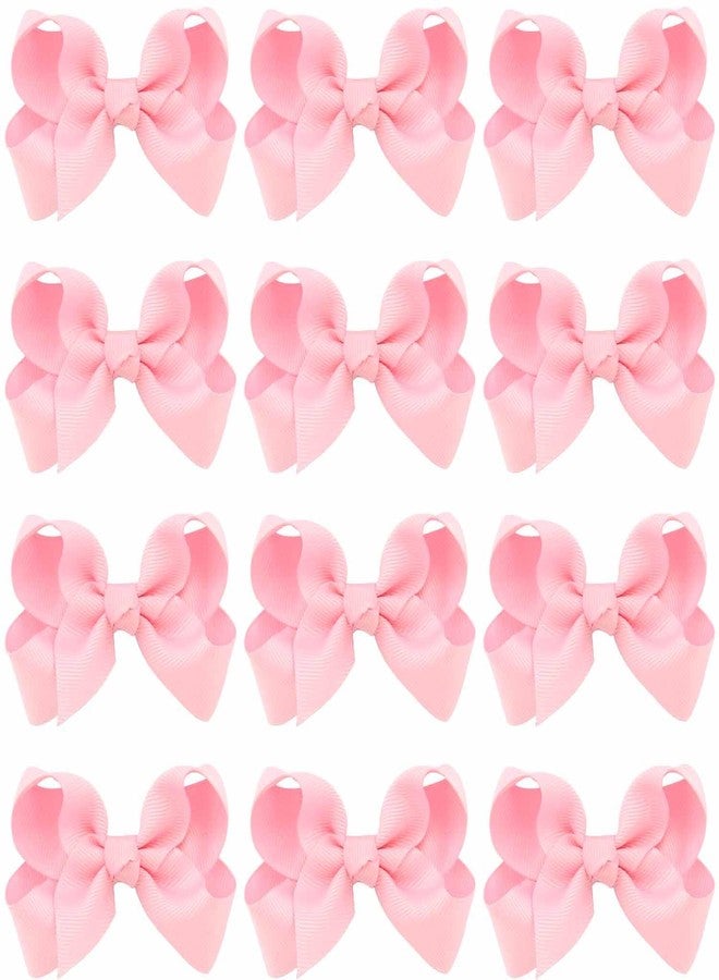 Jeffan 12 PCS 3" Pink Hair Bows for Girls, Grosgrain Ribbon Solid Color Hair Bows for Teen Toddler Little Girls - Image 1